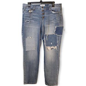 Black Daisy Juniors 13 Full Button Closure Denim Patch Straight Leg Jeans USED